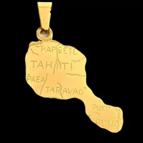 Pendentif acier carte Tahïti